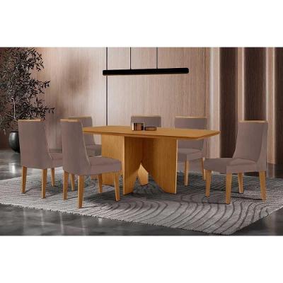 Sala de Jantar Nevada 6 Lugares Tampo MDF Bordas Arredondadas Amadeirado 180x90cm Móveis Rufato
