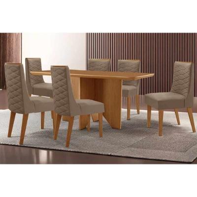 Sala de Jantar Nevada 6 Lugares Tampo MDF Bordas Arredondadas Amadeirado 180X90CM Móveis Rufato