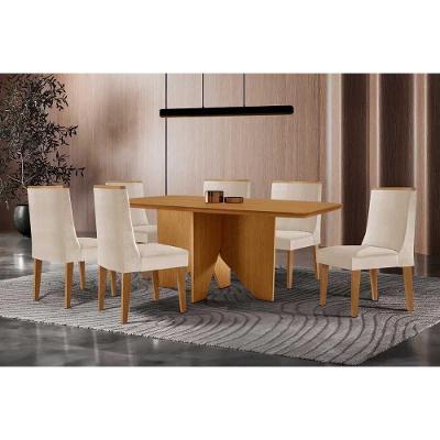 Sala de Jantar Nevada 6 Lugares Tampo MDF Bordas Arredondadas Amadeirado 180X90CM Móveis Rufato