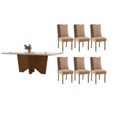 Sala de Jantar Nevada Curvo 6 Lugares Tampo MDF Bordas Arredondadas Amadeirado 180CM Móveis Rufato