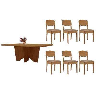 Sala de Jantar Nevada 6 Lugares Tampo MDF Bordas Arredondadas Amadeirado 180x90cm Móveis Rufato