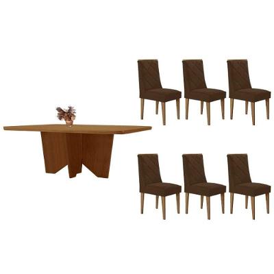 Sala de Jantar Nevada 6 Lugares Tampo MDF Bordas Arredondadas Amadeirado 180x90cm Móveis Rufato