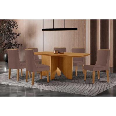 Sala de Jantar Nevada 6 Lugares Tampo em MDF com Bordas Arredondadas Amadeirado 180x90cm Rufato