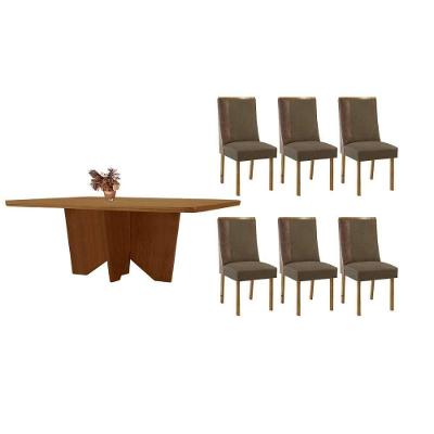 Sala de Jantar Nevada 6 Lugares Tampo em MDF com Bordas Arredondadas Amadeirado 180X90CM Móveis