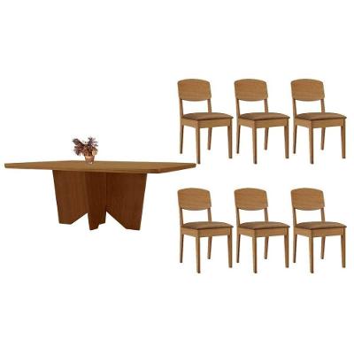 Sala de Jantar Nevada 6 Lugares Tampo MDF Bordas Arredondadas Amadeirado 180x90cm Móveis Rufato
