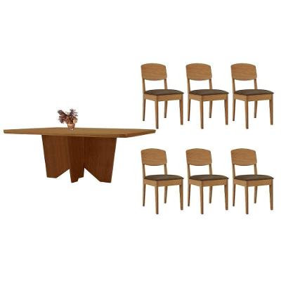 Sala de Jantar Nevada 6 Lugares Tampo em MDF Suede Marrom 180x90cm Móveis Rufato