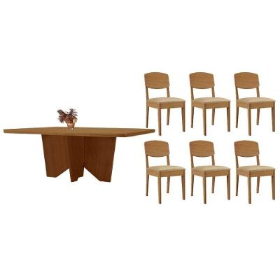Sala de Jantar Nevada 6 Lugares Tampo em MDF com Bordas Arredondadas Amadeirado 180X90CM Móveis