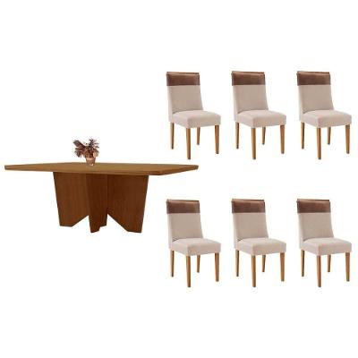 Sala de Jantar Nevada 6 Lugares Tampo em MDF com Bordas Arredondadas Amadeirado 180X90CM Móveis