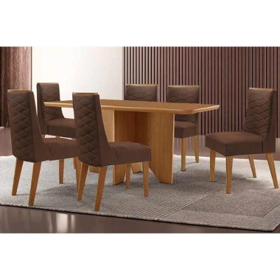 Sala de Jantar Nevada 6 Lugares Tampo em MDF com Bordas Arredondadas Amadeirado 180X90CM Móveis