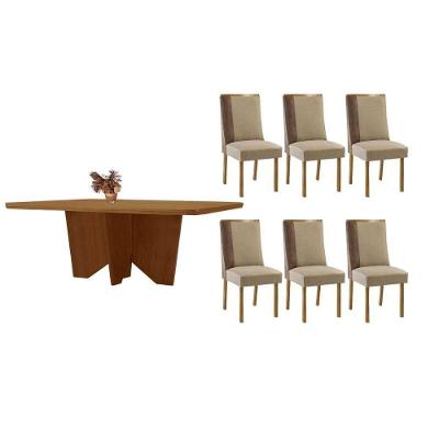 Sala de Jantar Nevada 6 Lugares Tampo em MDF com Bordas Arredondadas Amadeirado 180X90CM Móveis