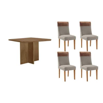 Sala de Jantar Mesa Berlim Curvo 4 Lugares Tampo MDF com Cadeiras Suede Capuccino 90CM Móveis Rufato