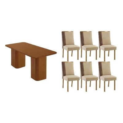 Sala de Jantar Maldivas 6 Lugares Tampo MDF Canto Curvo Amadeirado 180X90CM Móveis Rufato