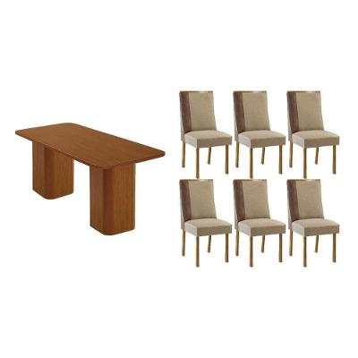 Sala de Jantar Maldivas 6 Lugares Tampo MDF Canto Curvo 180X90CM Suede Creme Móveis Rufato