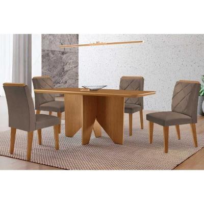 Sala de Jantar Nevada 4 Lugares Tampo MDF Canto Curvo 120x80cm Amadeirado Móveis Rufato