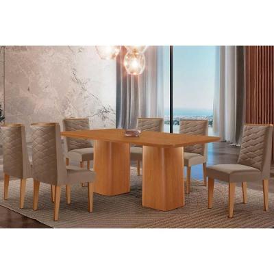 Sala de Jantar Maldivas 6 Lugares Tampo MDF Canto Curvo 180X90CM Suede Capuccino Móveis Rufato