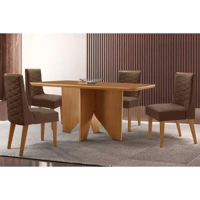 Sala de Jantar Nevada 4 Lugares Tampo MDF Canto Curvo 120x80cm Suede Marrom Móveis Rufato
