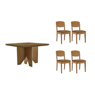 Sala de Jantar Nevada 4 Lugares Tampo MDF Canto Curvo Madeirado 90X90CM Móveis Rufato