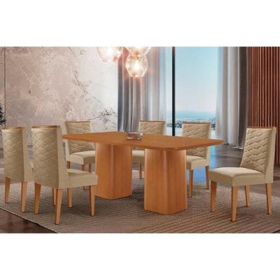 Sala de Jantar Maldivas 6 Lugares Tampo MDF com Canto Curvo 180X90CM Linho Bege Móveis Rufato