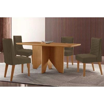 Sala de Jantar Nevada 4 Lugares Tampo MDF com Design Curvo Capuccino Corano 120CM Móveis Rufato