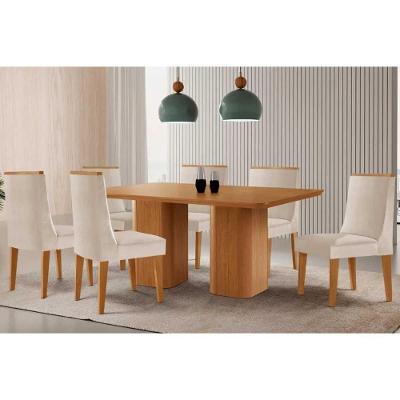 Sala de Jantar Maldivas 6 Lugares Tampo MDF Canto Curvo Amadeirado 180X90CM Móveis Rufato