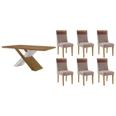 Sala de Jantar Imperatriz Curvo 6 Lugares Tampo MDF com Bordas Arredondadas Linho Capuccino 180CM