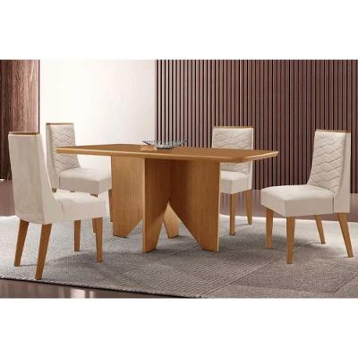 Sala de Jantar Mesa Nevada Curvo 4 Lugares Tampo MDF com Cadeiras Estofadas Suede Creme 120CM Móveis