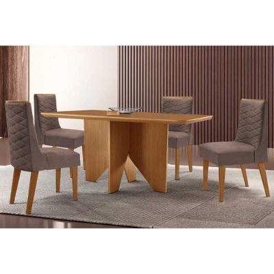 Sala de Jantar Mesa Nevada 4 Lugares Tampo MDF com Design Curvo Capuccino-Córano 120CM Móveis Rufato
