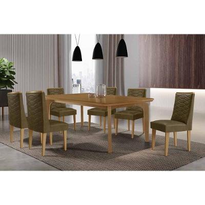 Sala de Jantar Londrina 6 Lugares Tampo em MDF com Bordas Arredondadas Amadeirado 180X90CM Móveis