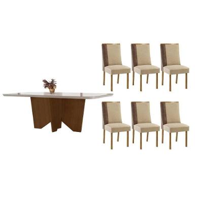 Sala de Jantar Mesa Nevada Curvo 6 Lugares Tampo em MDF Amadeirado 180CM Móveis Rufato