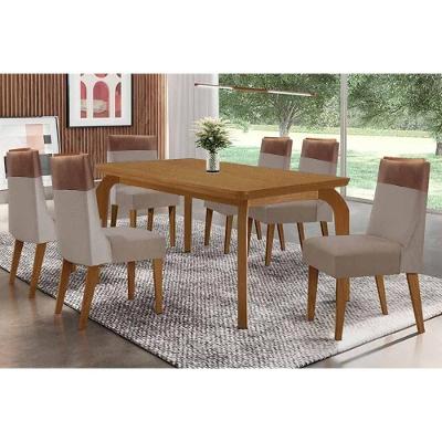 Sala de Jantar Londrina 6 Lugares Tampo MDF Bordas Arredondadas Amadeirado 180X90CM Móveis Rufato