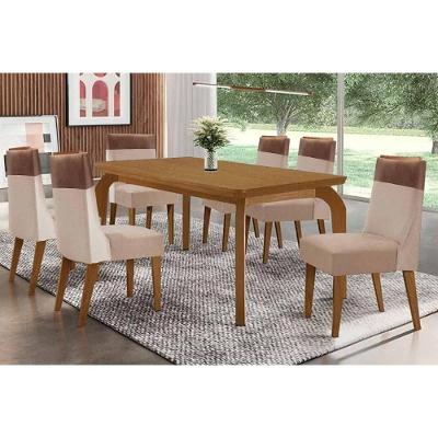 Sala de Jantar Londrina 6 Lugares Tampo MDF Bordas Arredondadas Amadeirado 180X90CM Móveis Rufato