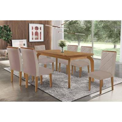 Sala de Jantar Londrina 6 Lugares Tampo MDF Bordas Arredondadas Amadeirado 180x90cm Móveis Rufato