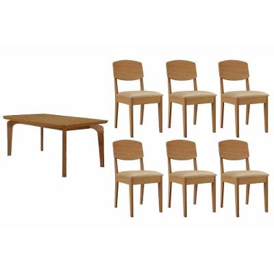 Sala de Jantar Londrina 6 Lugares Tampo MDF Bordas Arredondadas Amadeirado 180x90cm Móveis Rufato