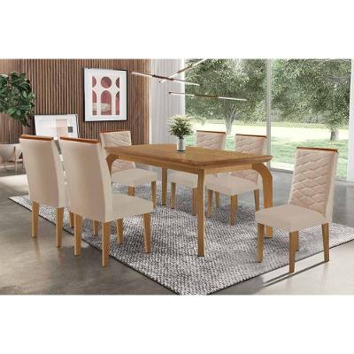 Sala de Jantar Londrina 6 Lugares Tampo em MDF com Bordas Arredondadas Amadeirado 180x90cm Rufato
