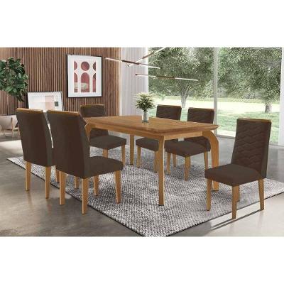 Sala de Jantar Londrina 6 Lugares Tampo MDF Bordas Arredondadas Amadeirado 180x90cm Móveis Rufato