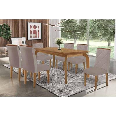 Sala de Jantar Londrina 6 Lugares Tampo MDF Bordas Arredondadas Amadeirado 180X90CM Móveis Rufato
