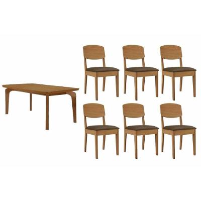 Sala de Jantar Londrina 6 Lugares Tampo MDF Bordas Arredondadas Amadeirado 180X90CM Móveis Rufato