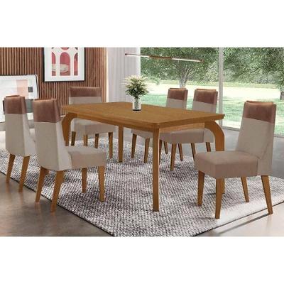 Sala de Jantar Londrina 6 Lugares Tampo MDF Bordas Arredondadas Amadeirado 180x90cm Móveis Rufato