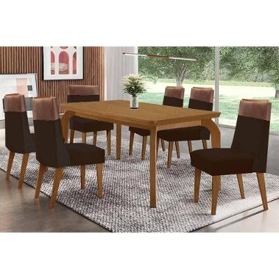Sala de Jantar Londrina 6 Lugares Tampo MDF Bordas Arredondadas Madeirado 180X90CM Móveis Rufato