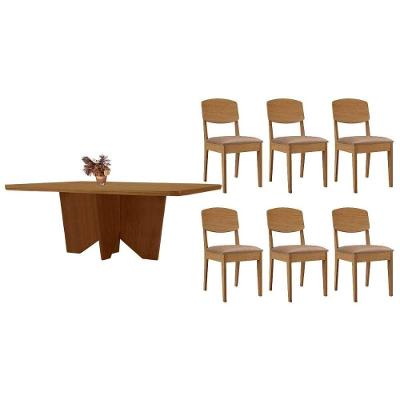 Sala de Jantar Nevada 6 Lugares Tampo em MDF Amadeirado 180x90cm Móveis Rufato