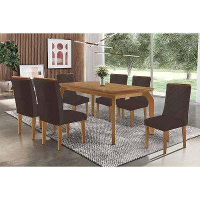 Sala de Jantar Londrina 6 Lugares Tampo MDF Bordas Arredondadas Marrom 180X90CM Móveis Rufato