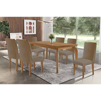 Sala de Jantar Londrina 6 Lugares Tampo MDF Cadeiras Estofadas Linho Bege 180CM Móveis Rufato