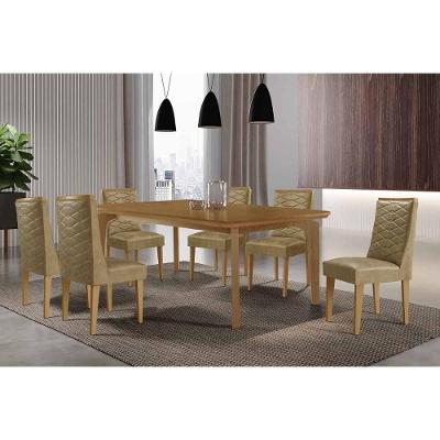 Sala de Jantar Londrina 6 Lugares Tampo MDF com Bordas Arredondadas Amadeirado 180X90CM Móveis