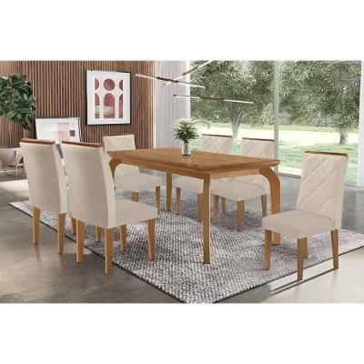 Sala de Jantar Londrina 6 Lugares Tampo MDF Bordas Arredondadas Suede Creme 180x90cm Móveis Rufato