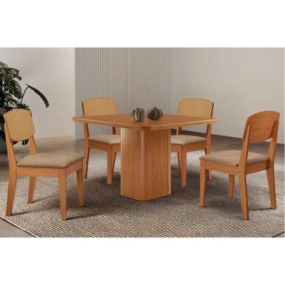 Sala de Jantar Maldivas Curvo 4 Lugares Tampo em MDF com Bordas Arredondadas Linho Bege 90CM Móveis