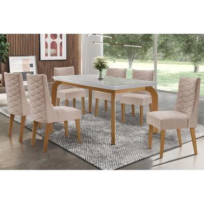Sala de Jantar Londrina 6 Lugares Tampo MDF com Vidro Bege 180X90CM Móveis Rufato