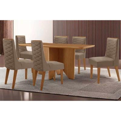 Sala de Jantar Mesa Nevada Curvo 6 Lugares Tampo MDF Bordas Arredondadas Capuccino 180CM Móveis