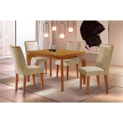 Sala de Jantar Londrina Curvo 4 Lugares Tampo MDF Cadeiras Estofadas Suede Creme 120CM Móveis Rufato