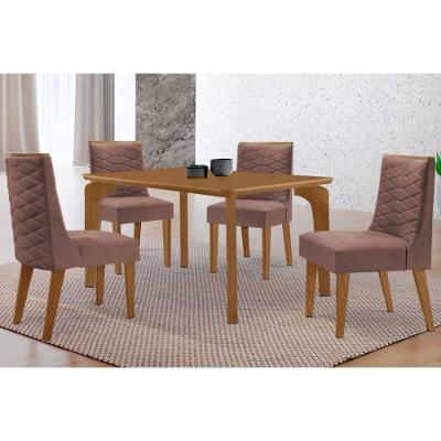 Sala de Jantar Londrina Curvo 4 Lugares Tampo MDF com Cadeiras Estofadas Capuccino 120CM Móveis