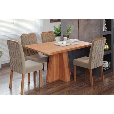 Sala de Jantar Maitê 4 Lugares Tampo MDF Cadeiras Suede Amadeirado 130X80CM Cimol Móveis